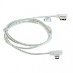 1m Cablu de date micro-USB din nylon / conector la 90 de grade impletit Culoare Alb foto