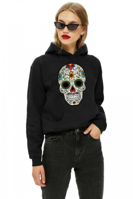 Hanorac dama negru - Sugar Skull Colorful - M