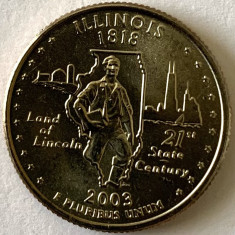 AMERICA QUARTER 1/4 DOLLAR 2003 LITERA P.(Tanarul Abraham Lincoln-Illinois),BU