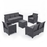 Set mobilier gradina Curver Claire V 7 locuri plastic efect ratan masa depozitare antracit
