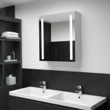 vidaXL Dulap Baie cu Oglindă și LED 60x14x62cm Alb, 3 Rafturi, USB, MDF, Montaj pe Perete