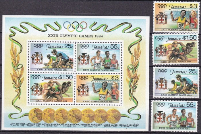 Jamaica 1984 sport olimpiada MI 585-588 + bl. 23 ww100 MNH