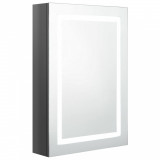 Dulap de baie cu oglindă și LED, gri strălucitor, 50x13x70 cm