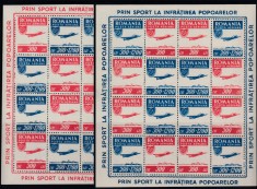 ROMANIA 1946 LP 200 a ORGANIZATIA SPORTURILOR POPULARE PERECHEA COLI MICI 16 TIMBRE MNH