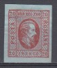 ROMANIA 1865 LP 17 AEXANDRU IOAN CUZA EFIGIA DOMNITORULUI IN OVAL 20 PARALE ROSU PE HARTIE ALBASTRUIE LIPSA GUMA, Nestampilat