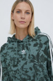 adidas Originals hanorac de bumbac femei, culoarea verde, cu glugă, cu imprimeu IX5999