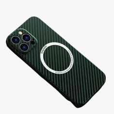 Husa de protectie pentru iPhone 14 Pro, Flippy, Magnetica, MagSafe, Carbon Fiber Protectie Antisoc, Verde foto