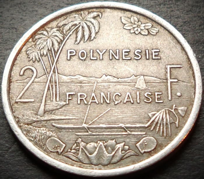 Moneda exotica 2 FRANCI - POLYNESIE / POLINEZIA, anul 1975 * cod 59 = excelenta