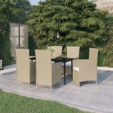 Cumpara ieftin Set Mobilier Gradina Gossi, 7 Piese, Bej, Ratan, Otel, Perne Incluse, Masa Sticla 140x70x74 cm, Scaune Reglabile