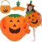 Costum de Halloween pentru Copii, Dovleac cu Pălărie și Geantă, Portocaliu/Verde, 68.5x85.5 cm