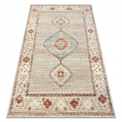 Covor de lana SOHO 477.11.LA100 OSTA - Boho, cadru, natural bej / teracotă, 240x340 cm foto