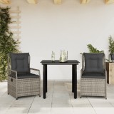 Gossi set mobilier de gradina cu perne, 3 piese, gri, poliratan
