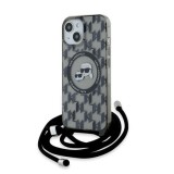 Husa pentru iPhone 15 / iPhone 14 / iPhone 13 - Karl Lagerfeld IML Crossbody MagSafe (KLHMP15SHCKCKLCK) - Monogram Karl&amp;Choupette Head