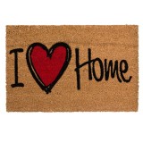 Covor intrare ConceptSeller&reg;, model Inima Rosie, antiderapant, dreptunghiular, material fibra nuca de cocos, cu mesaj &quot;I Love Home&quot;, Lungime x Latime