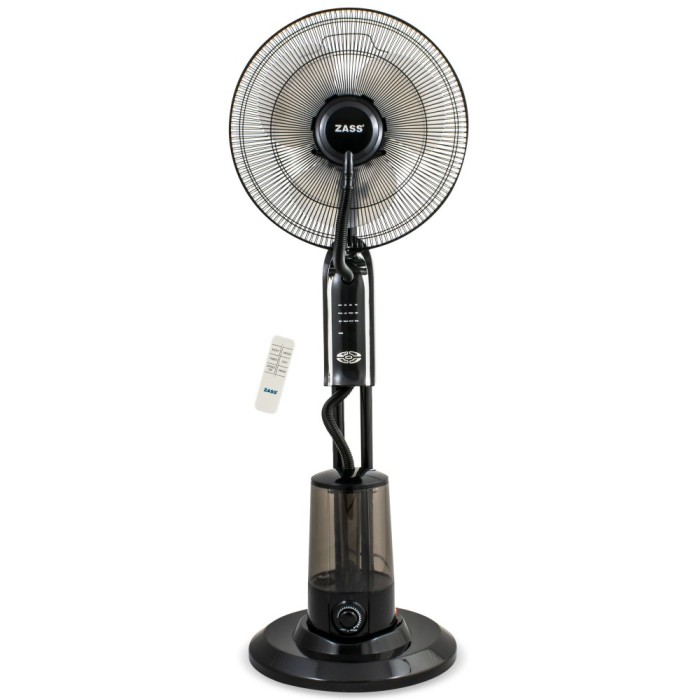 Ventilator cu telecomanda si pulverizare apa Zass ZMF 02 Black cu pulverizare super fina 320 ml/h, Putere 75W, 3,2L capacitate rezervor, 3 trepte ProD