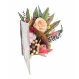 Aranjament floral personalizabil, Eventissimi, cutie cadou, carte, trandafir criogenat, licheni si plante uscate multicolor