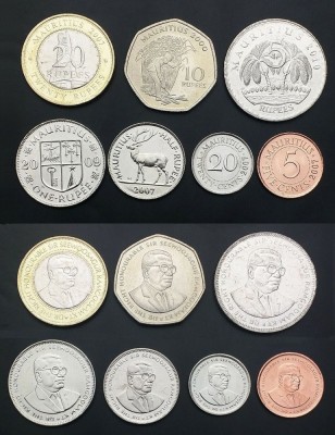 MAURITIUS █ SET COMPLET DE MONEDE █ 5+20 Cents +1/2+1+5+10+20 Rupees █ 2000- UNC foto