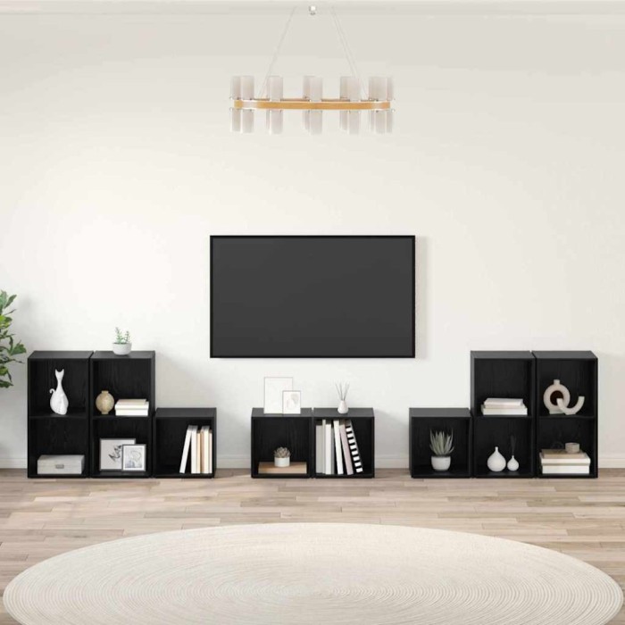 vidaXL Set dulap TV 8 pcs Stejar Negru 37 x 35 x 72 cm Lemn compozit 3393274