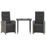 Set bistro de gradina cu perne, 3 piese, gri, poliratan