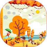 Sticker educativ - Peisaj de Toamna si Copii