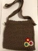 Poseta Crosetata Handmade Maro cu Flori, Tip Straita, 26x27cm, cu Fermoar