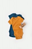 Cumpara ieftin Set 2 body-uri bebe unisex din bumbac organic si modal - Bleumarin/Sofran, BabyCosy (Marime: 0-3 Luni)