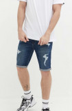 Hollister Co. pantaloni scurti jeans barbati, culoarea albastru marin