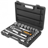 Set 22 Chei Tubulare 1/2&quot; Cr-V Industrial Tolsen: 10-32mm, Clichet 72T, Prelungitoare, Cutie