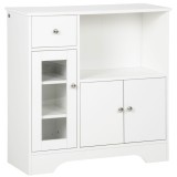 HOMCOM Bufet de bucătărie modern cu ușă din sticlă, sertar, spațiu mare și rafturi reglabile 80 x 30 x 82 cm alb | Aosom Romania