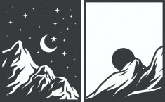 Sticker decorativ, Soare, Luna ,Munte, Negru, 85 cm, 7272ST foto