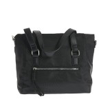 Geanta casual neagra cu manere fixe si buzunar frontal