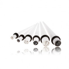 Expander pentru ureche, din acrilic - alb, smălțuit, zirconiu - Lățime: 4 mm, Culoare zirconiu piercing: Negru - K