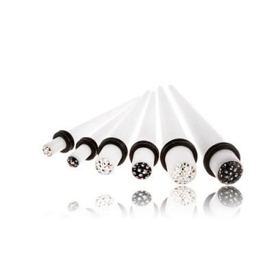 Expander pentru ureche, din acrilic - alb, smălțuit, zirconiu - Lățime: 6 mm , Culoare zirconiu piercing: Negru - K foto