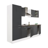 Mobilier Bucatarie Leziter Yorki 270, Alb si Antracit, Modular, cu Rafturi, 270 cm Latime