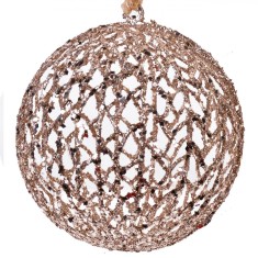 Ornament Brad Crăciun, Bej Glitter, Diametru 15cm, Plastic