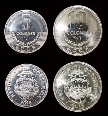 COSTA RICA █ SET DE MONEDE █ 5 + 10 Colones █ 2016 █ UNC foto