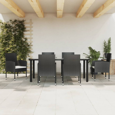 vidaXL Set mobilier de grădină, 7 piese, negru, poliratan și oțel foto