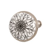 Cumpara ieftin Buton mobilier ceramica alba neagra fier argintiu &Oslash; 3x2 cm