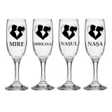 Set pahare Sampanie din sticla personalizate Miri si Nasi, pentru nunta, model 5