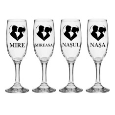 Set pahare Sampanie din sticla personalizate Miri si Nasi, pentru nunta, model 5