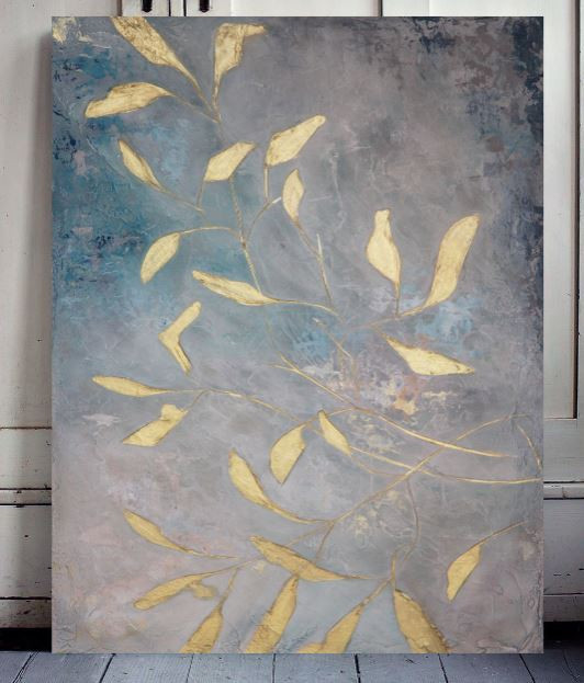 Tablou albastru cu frunze aurii Picturi de vanzare Tablouri de vanzare 120x80cm
