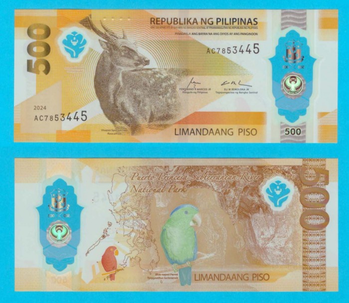 Filipine (p#240) 500 Piso 2024 UNC &#039;Cerb pătat&#039; serie: AC7853445
