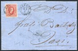 1865 , Lp 17 , Plic circulat GALATI ( 27/2 /1865 ) la IASSI 1/3 , francat cu o marca 20 Parale Cuza / hartie galbuie