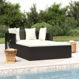 Șezlong vidaXL Poliratan Negru cu Perne, 182x118x63 cm, Cadru Oțel, Huse Lavabile, Confortabil, Exterior/Interior