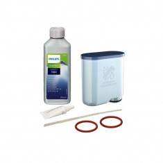 Kit de service si intretinere completa Philips Saeco Gaggia contine Filtru Aquaclean Solutie decalcifiere Vaselina siliconica si set garnituri grup in foto