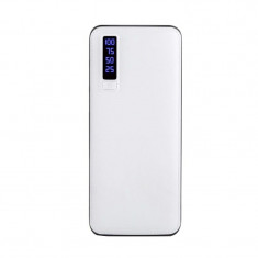 Baterie externa Smart Power Bank, 20000 mAh, 3 iesiri USB, design piele, Alb