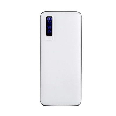 Baterie externa Smart Power Bank, 20000 mAh, 3 iesiri USB, design piele, Alb foto