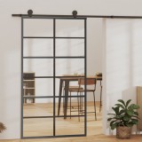 Usa glisanta sticla ESG 102x205 cm cu feronerie vidaXL, profil aluminiu negru, sina 200 cm, kit complet