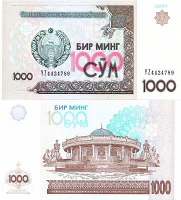 Uzbekistan 1 000 Som 2001 P-82 UNC foto