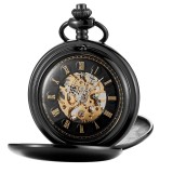 Ceas de buzunar Gorben P240&nbsp;Negru - Mecanic, Afișaj cu Cifre Romane, Stil Vintage Retro